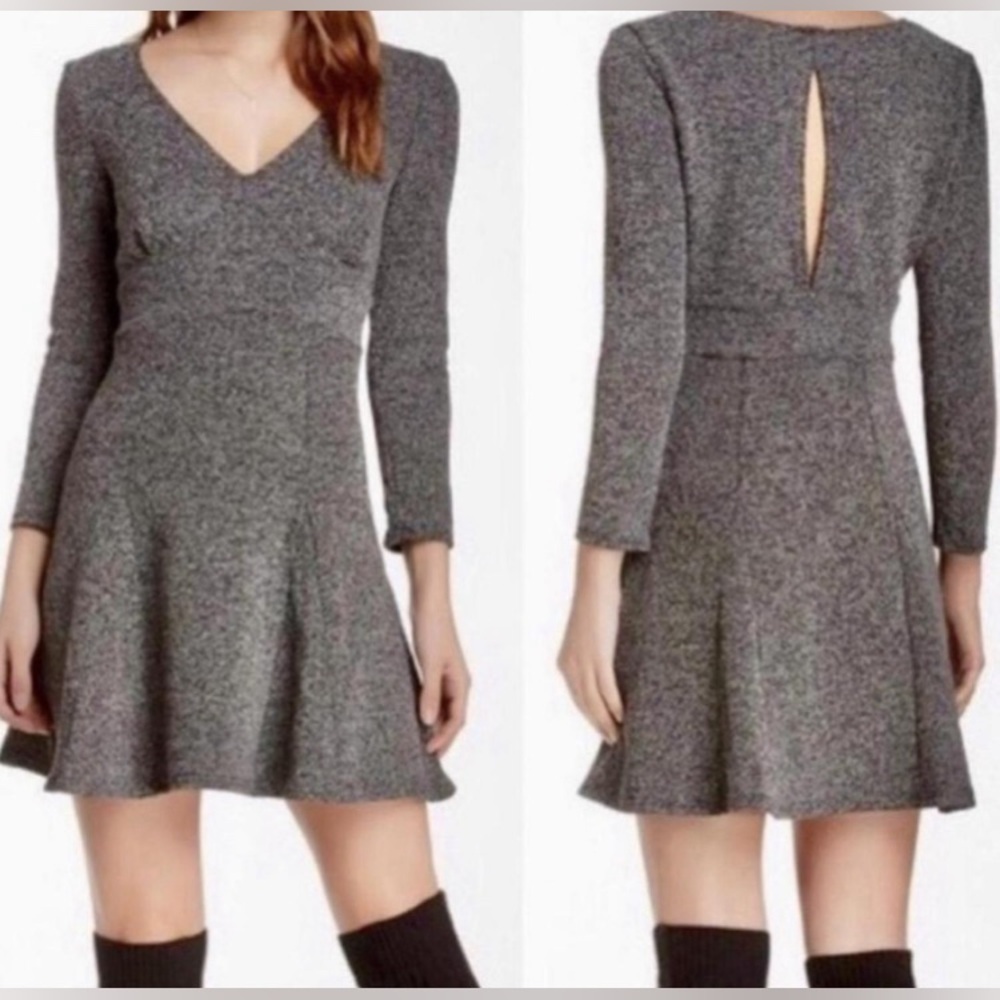 FREE PEOPLE Heartstopper Tweed Gray 3/4 Long Sleeve V-neck Skater  Dress…